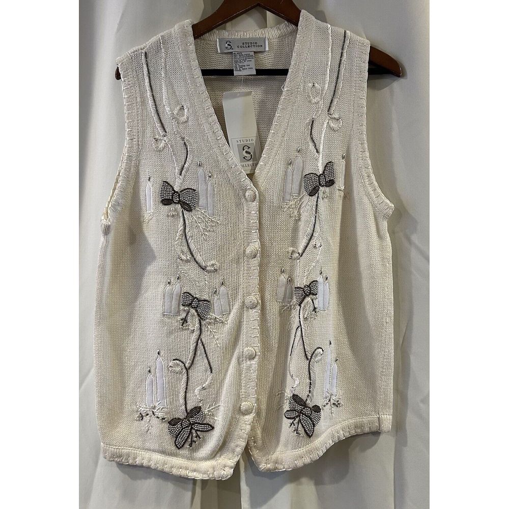 Christmas Sweater Vest Studio Collection Bows Holiday Size Medium